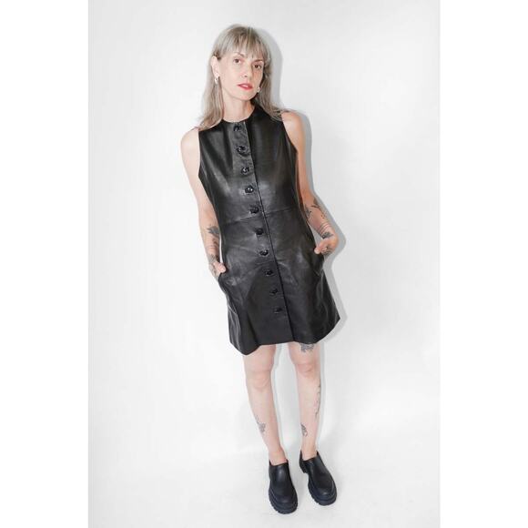 Kallmeyer Cybill Short Dress In Black Nappa Soft Leather - 2 - Picture 1 of 8